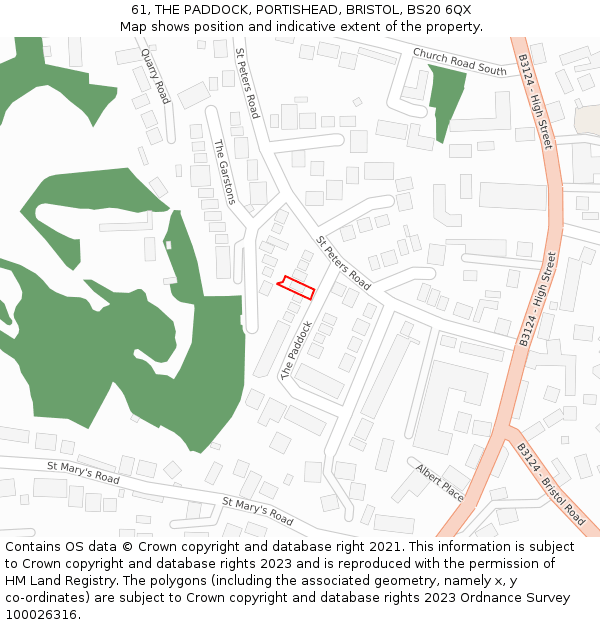 61, THE PADDOCK, PORTISHEAD, BRISTOL, BS20 6QX: Location map and indicative extent of plot