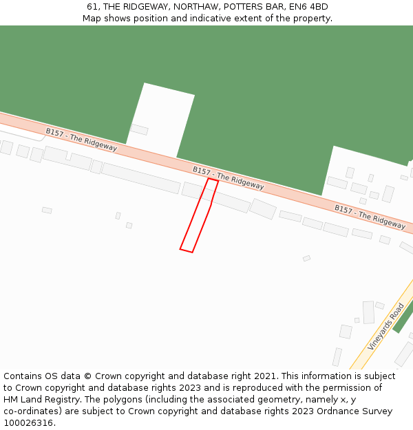 61, THE RIDGEWAY, NORTHAW, POTTERS BAR, EN6 4BD: Location map and indicative extent of plot