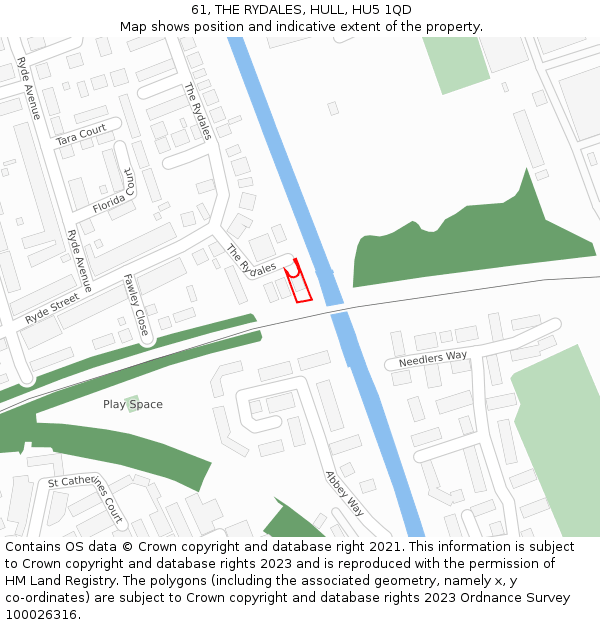 61, THE RYDALES, HULL, HU5 1QD: Location map and indicative extent of plot