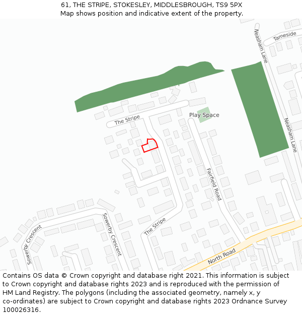 61, THE STRIPE, STOKESLEY, MIDDLESBROUGH, TS9 5PX: Location map and indicative extent of plot