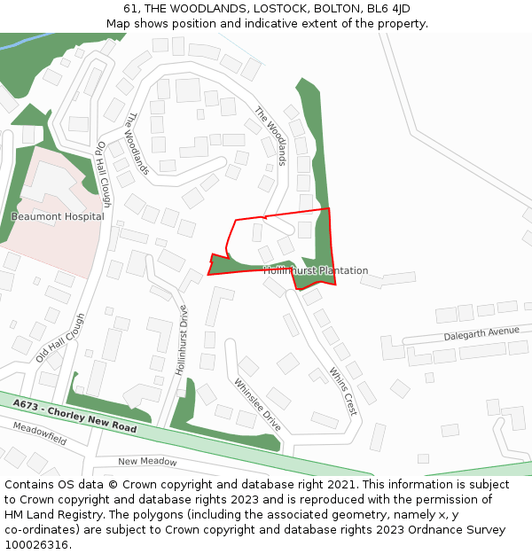 61, THE WOODLANDS, LOSTOCK, BOLTON, BL6 4JD: Location map and indicative extent of plot