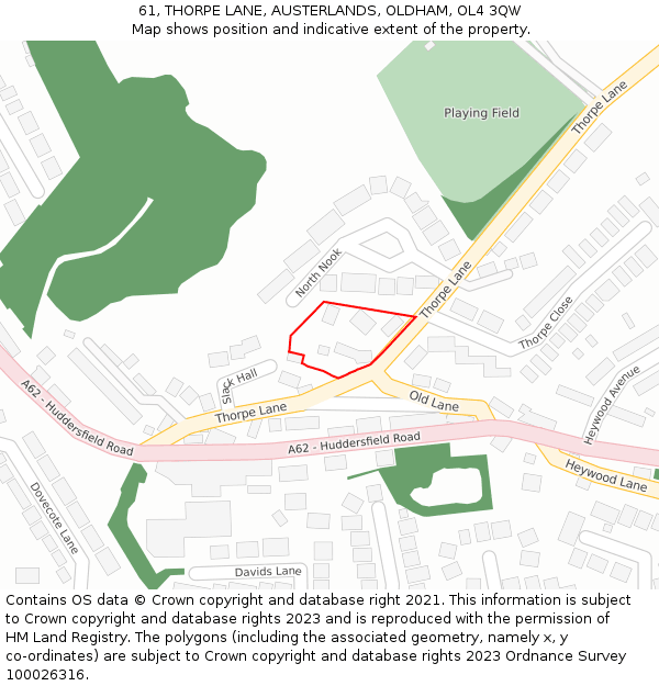61, THORPE LANE, AUSTERLANDS, OLDHAM, OL4 3QW: Location map and indicative extent of plot
