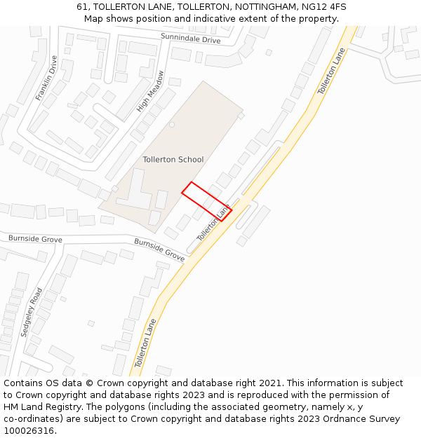 61, TOLLERTON LANE, TOLLERTON, NOTTINGHAM, NG12 4FS: Location map and indicative extent of plot