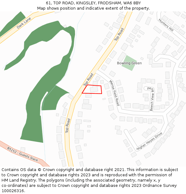 61, TOP ROAD, KINGSLEY, FRODSHAM, WA6 8BY: Location map and indicative extent of plot