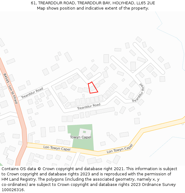 61, TREARDDUR ROAD, TREARDDUR BAY, HOLYHEAD, LL65 2UE: Location map and indicative extent of plot