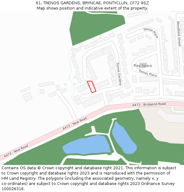 61, TRENOS GARDENS, BRYNCAE, PONTYCLUN, CF72 9SZ: Location map and indicative extent of plot