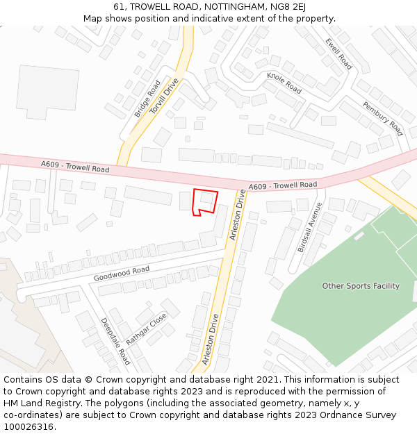 61, TROWELL ROAD, NOTTINGHAM, NG8 2EJ: Location map and indicative extent of plot