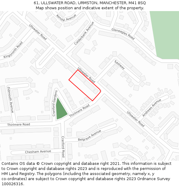 61, ULLSWATER ROAD, URMSTON, MANCHESTER, M41 8SQ: Location map and indicative extent of plot