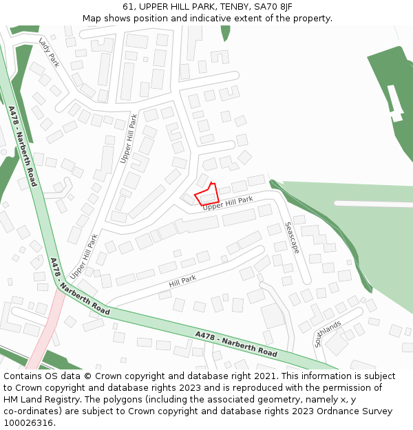 61, UPPER HILL PARK, TENBY, SA70 8JF: Location map and indicative extent of plot