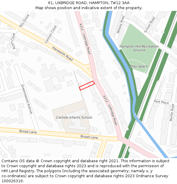 61, UXBRIDGE ROAD, HAMPTON, TW12 3AA: Location map and indicative extent of plot