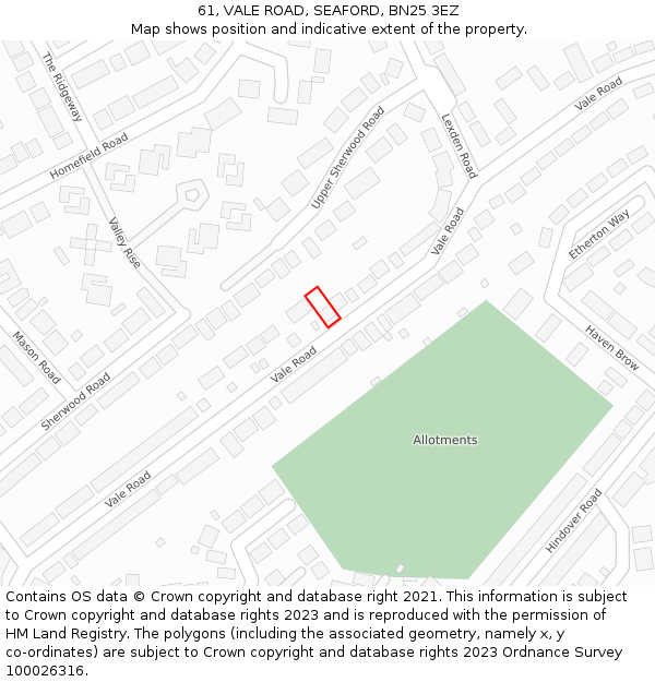 61, VALE ROAD, SEAFORD, BN25 3EZ: Location map and indicative extent of plot