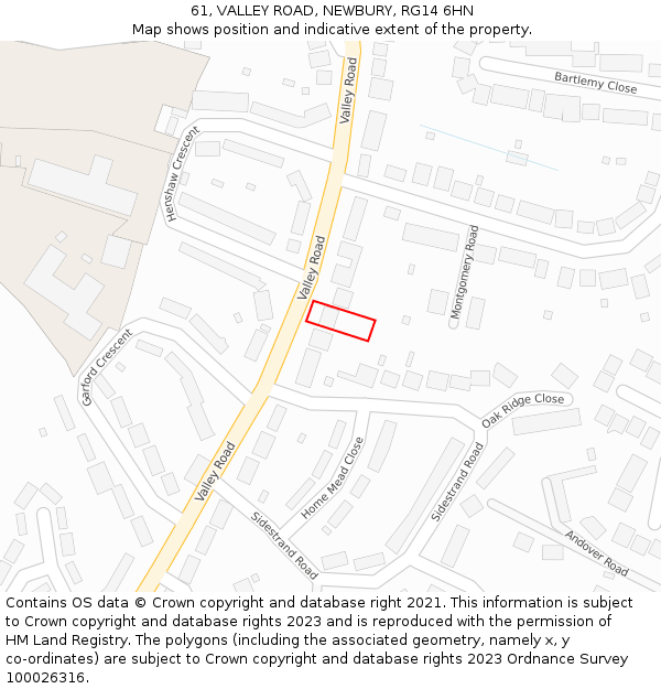 61, VALLEY ROAD, NEWBURY, RG14 6HN: Location map and indicative extent of plot