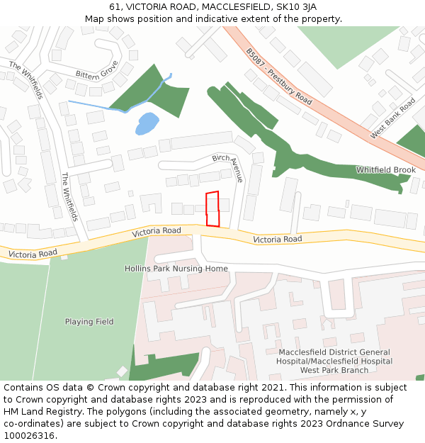 61, VICTORIA ROAD, MACCLESFIELD, SK10 3JA: Location map and indicative extent of plot