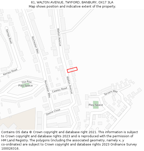 61, WALTON AVENUE, TWYFORD, BANBURY, OX17 3LA: Location map and indicative extent of plot