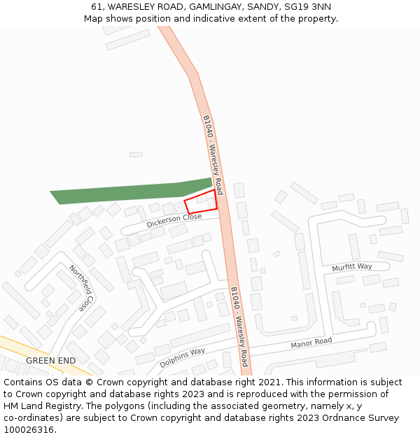 61, WARESLEY ROAD, GAMLINGAY, SANDY, SG19 3NN: Location map and indicative extent of plot