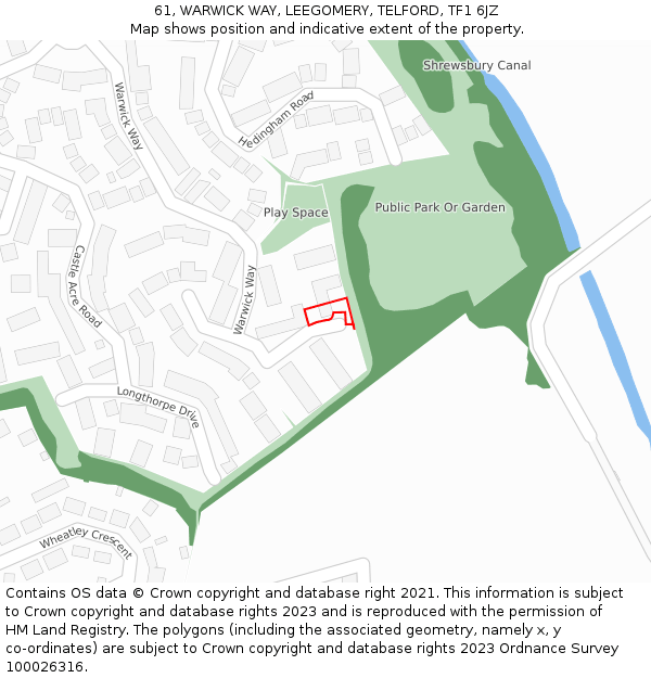 61, WARWICK WAY, LEEGOMERY, TELFORD, TF1 6JZ: Location map and indicative extent of plot