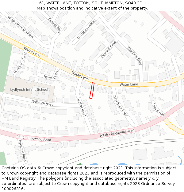 61, WATER LANE, TOTTON, SOUTHAMPTON, SO40 3DH: Location map and indicative extent of plot