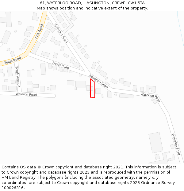 61, WATERLOO ROAD, HASLINGTON, CREWE, CW1 5TA: Location map and indicative extent of plot