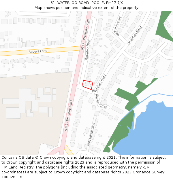 61, WATERLOO ROAD, POOLE, BH17 7JX: Location map and indicative extent of plot