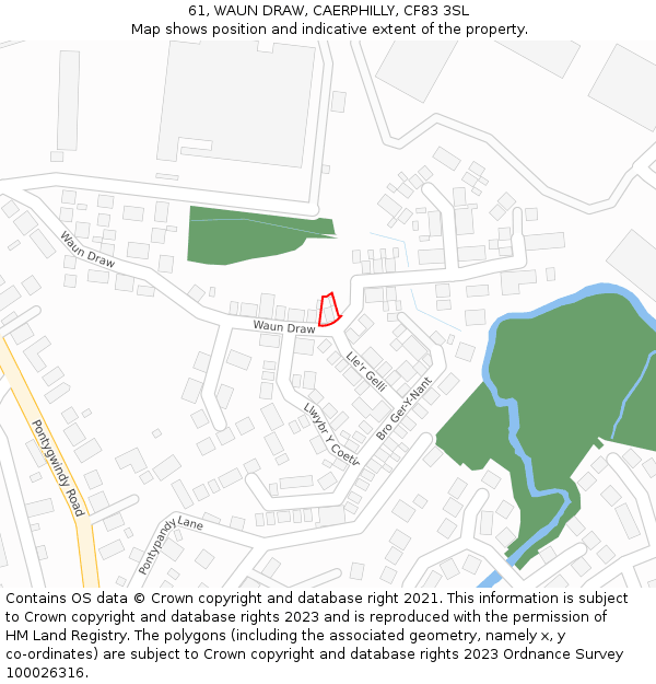 61, WAUN DRAW, CAERPHILLY, CF83 3SL: Location map and indicative extent of plot