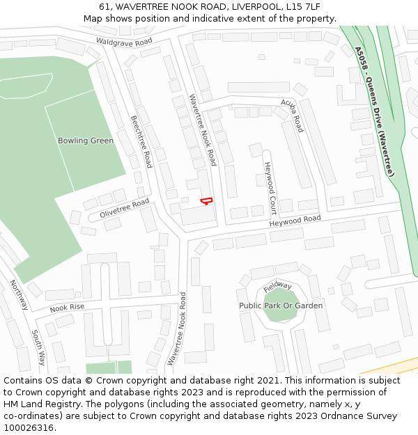 61, WAVERTREE NOOK ROAD, LIVERPOOL, L15 7LF: Location map and indicative extent of plot