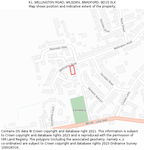 61, WELLINGTON ROAD, WILSDEN, BRADFORD, BD15 0LX: Location map and indicative extent of plot
