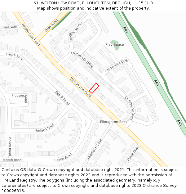 61, WELTON LOW ROAD, ELLOUGHTON, BROUGH, HU15 1HR: Location map and indicative extent of plot