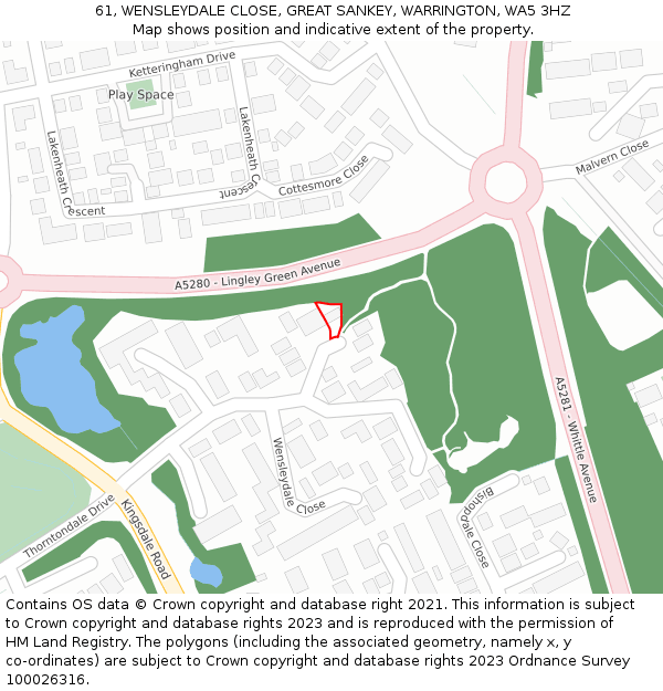 61, WENSLEYDALE CLOSE, GREAT SANKEY, WARRINGTON, WA5 3HZ: Location map and indicative extent of plot