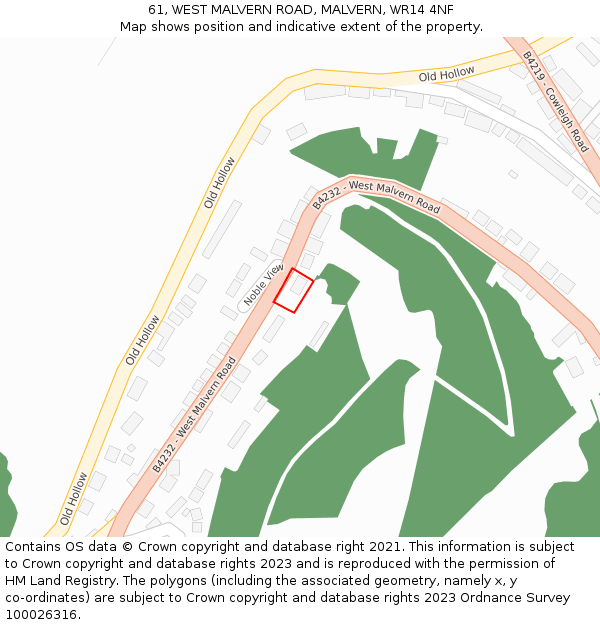 61, WEST MALVERN ROAD, MALVERN, WR14 4NF: Location map and indicative extent of plot