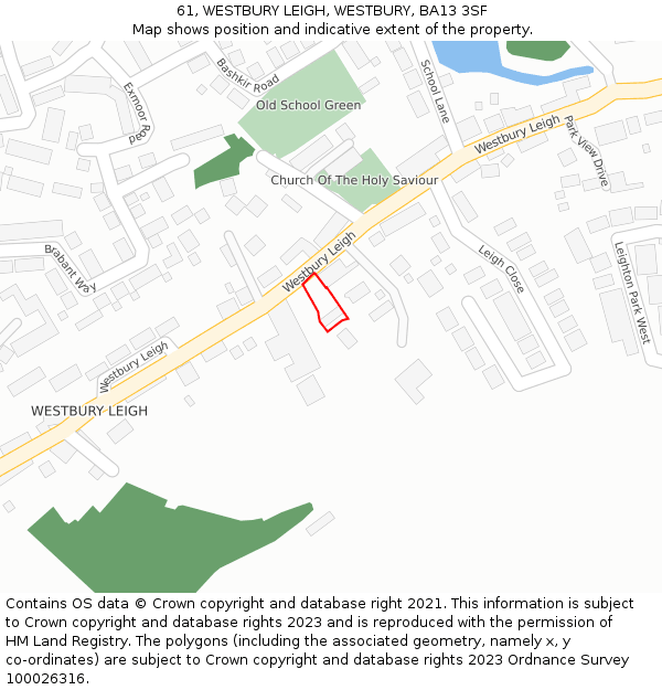 61, WESTBURY LEIGH, WESTBURY, BA13 3SF: Location map and indicative extent of plot