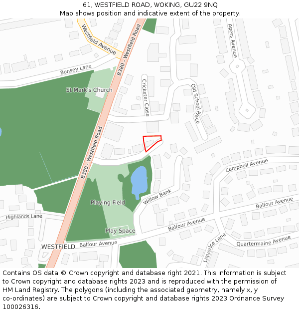 61, WESTFIELD ROAD, WOKING, GU22 9NQ: Location map and indicative extent of plot