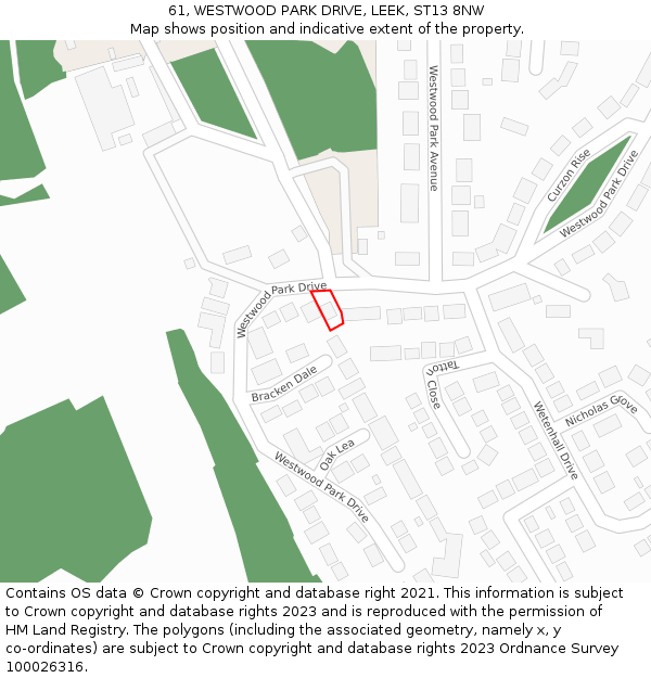 61, WESTWOOD PARK DRIVE, LEEK, ST13 8NW: Location map and indicative extent of plot