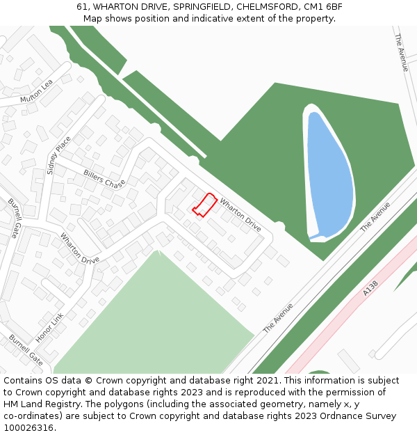 61, WHARTON DRIVE, SPRINGFIELD, CHELMSFORD, CM1 6BF: Location map and indicative extent of plot