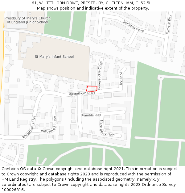 61, WHITETHORN DRIVE, PRESTBURY, CHELTENHAM, GL52 5LL: Location map and indicative extent of plot