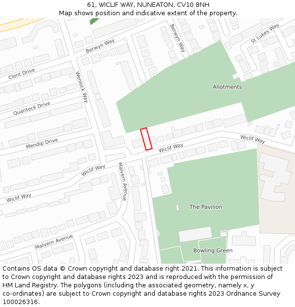 61, WICLIF WAY, NUNEATON, CV10 8NH: Location map and indicative extent of plot