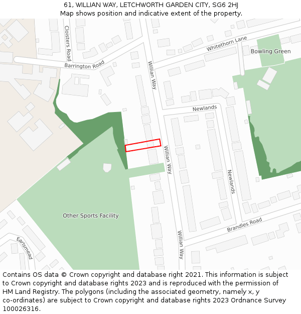 61, WILLIAN WAY, LETCHWORTH GARDEN CITY, SG6 2HJ: Location map and indicative extent of plot