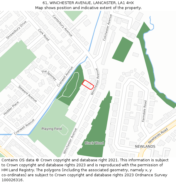 61, WINCHESTER AVENUE, LANCASTER, LA1 4HX: Location map and indicative extent of plot