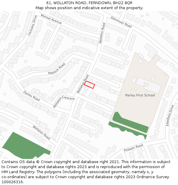 61, WOLLATON ROAD, FERNDOWN, BH22 8QR: Location map and indicative extent of plot