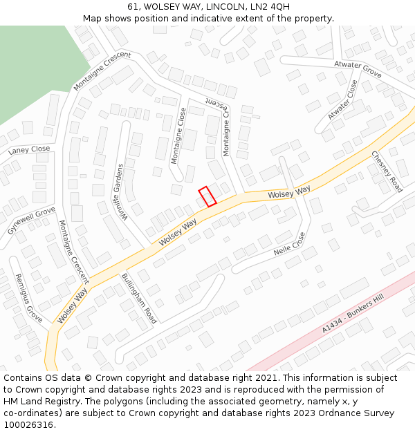 61, WOLSEY WAY, LINCOLN, LN2 4QH: Location map and indicative extent of plot