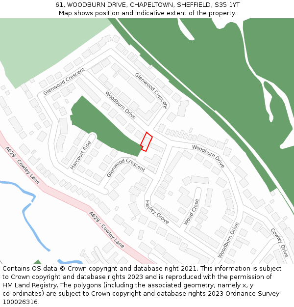 61, WOODBURN DRIVE, CHAPELTOWN, SHEFFIELD, S35 1YT: Location map and indicative extent of plot