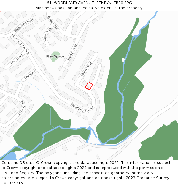 61, WOODLAND AVENUE, PENRYN, TR10 8PG: Location map and indicative extent of plot