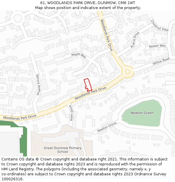 61, WOODLANDS PARK DRIVE, DUNMOW, CM6 1WT: Location map and indicative extent of plot