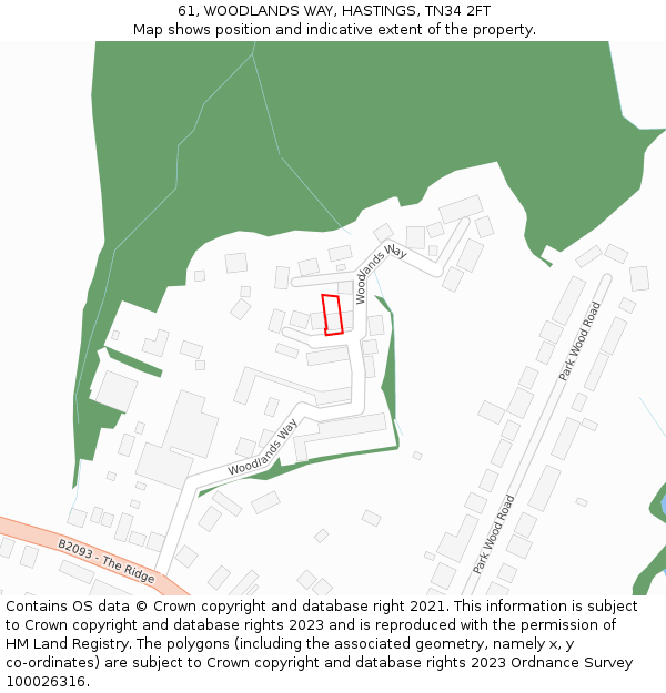 61, WOODLANDS WAY, HASTINGS, TN34 2FT: Location map and indicative extent of plot