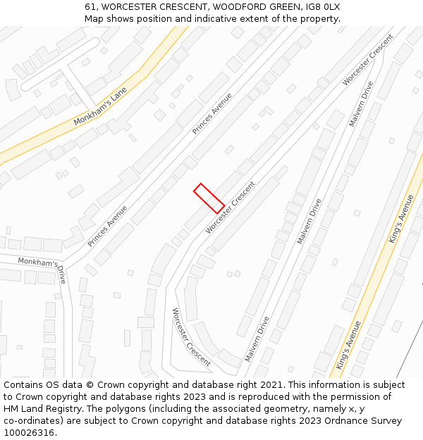 61, WORCESTER CRESCENT, WOODFORD GREEN, IG8 0LX: Location map and indicative extent of plot