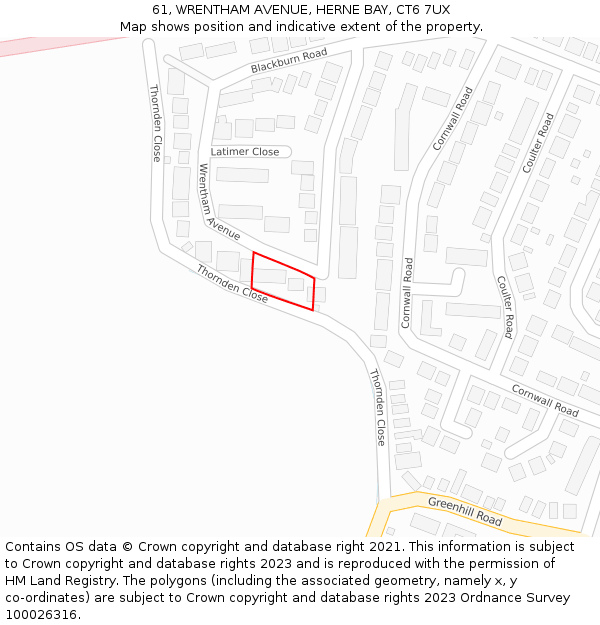 61, WRENTHAM AVENUE, HERNE BAY, CT6 7UX: Location map and indicative extent of plot