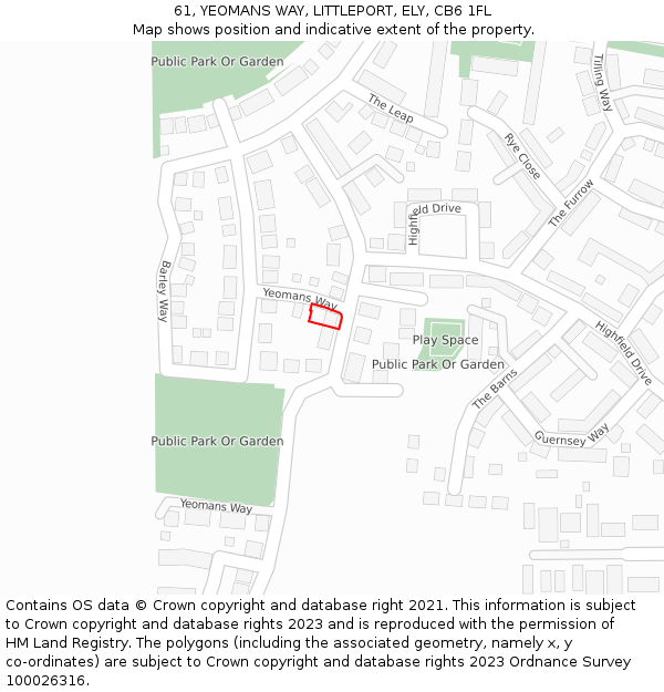 61, YEOMANS WAY, LITTLEPORT, ELY, CB6 1FL: Location map and indicative extent of plot
