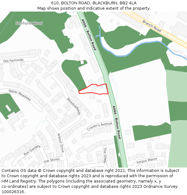 610, BOLTON ROAD, BLACKBURN, BB2 4LA: Location map and indicative extent of plot