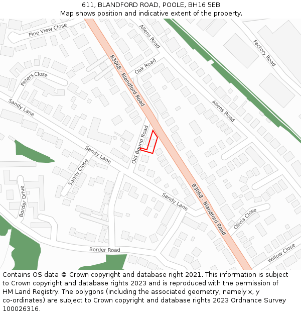 611, BLANDFORD ROAD, POOLE, BH16 5EB: Location map and indicative extent of plot