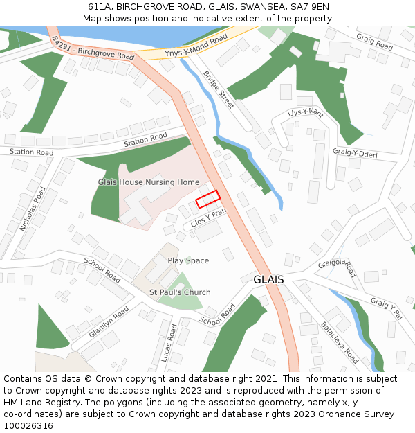 611A, BIRCHGROVE ROAD, GLAIS, SWANSEA, SA7 9EN: Location map and indicative extent of plot