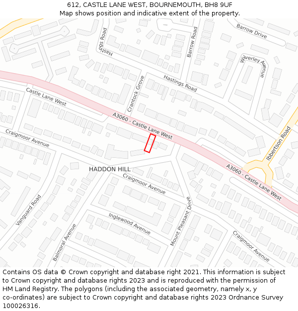 612, CASTLE LANE WEST, BOURNEMOUTH, BH8 9UF: Location map and indicative extent of plot